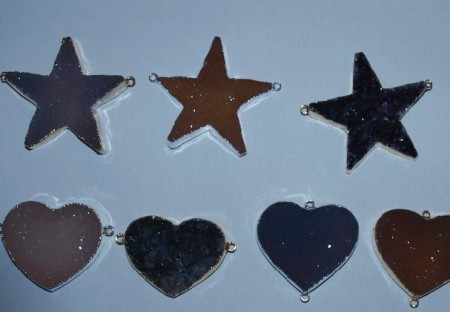 Stones from Uruguay - Connectores of Druzy Star and Druzy Heart with Silver Plating(40mm)