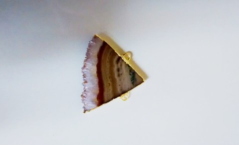 Stones from Uruguay - Amethyst Triangular Slice Connector with Gold Plating (30mm)