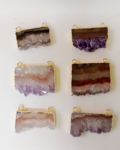 Stones from Uruguay - Amethyst Rectangle Slices Connectors with Gold Plating(30mm)