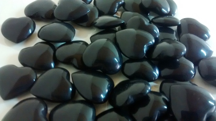 Stones from Uruguay - Black Obsidian Heart Cabochons, Size 25mm, Top and Bottom Are Convex