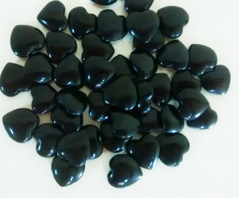 Stones from Uruguay - Black Obsidian Heart Cabochon, Size 25mm, Top and Bottom Convex