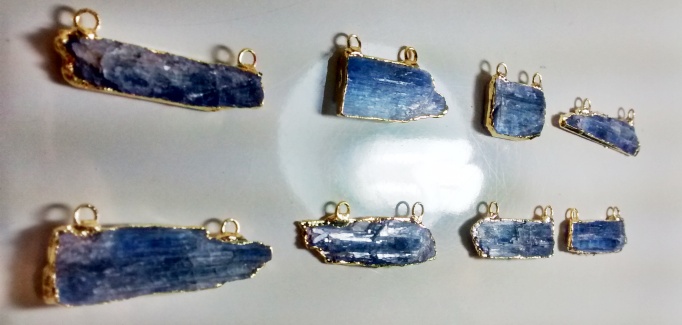 Stones from Uruguay - Blue Kyanite Connector, Gold Electroplated, Size 20-35mm