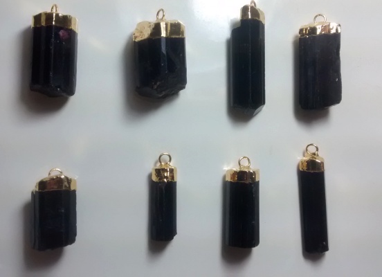 Stones from Uruguay - Black Tourmaline Pendant, Gold Plated,  Size 21-35mm, Quality A