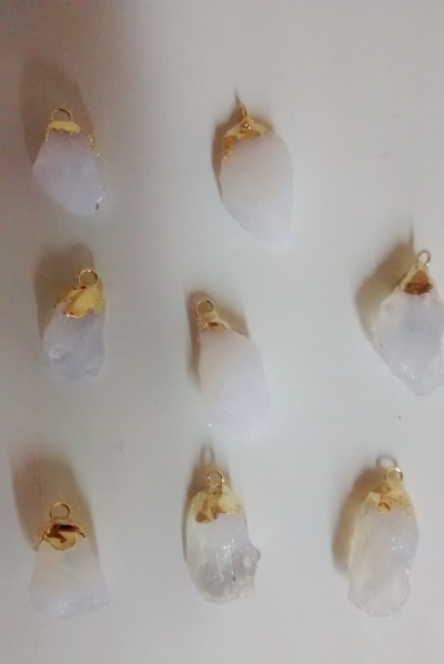 Stones from Uruguay - Raw Cream Citrine Pendant, Gold Electroplated, 100% Clear,  Size 2-4gr