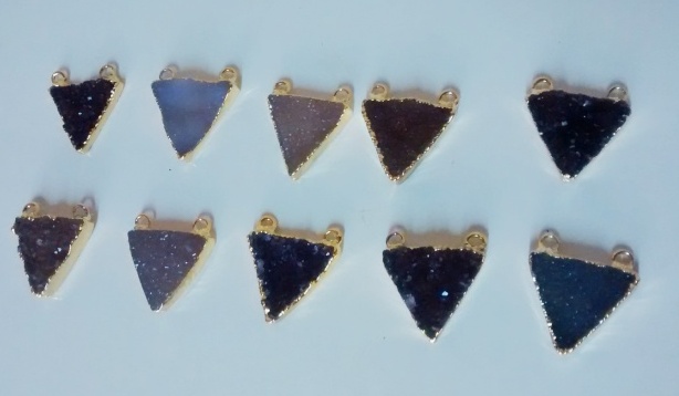 Stones from Uruguay - Druzy Triangle Connectors with Gold Electroplated, Size 20mm