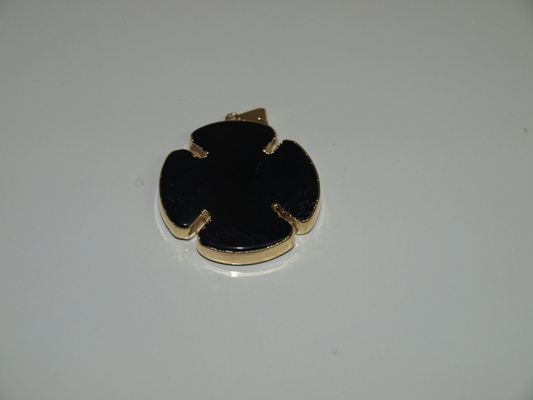 Stones from Uruguay - Polished Black Obsidian Clover Pendant, Gold Electroplated