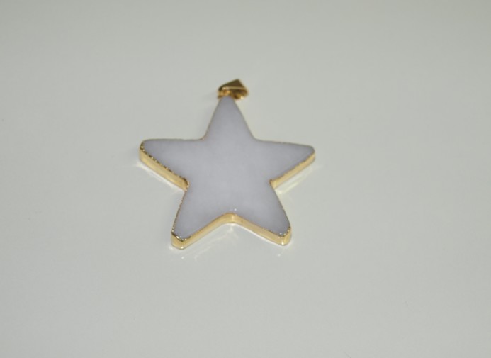 Stones from Uruguay - Polished White Dolomite Star Pendant, Gold electroplated