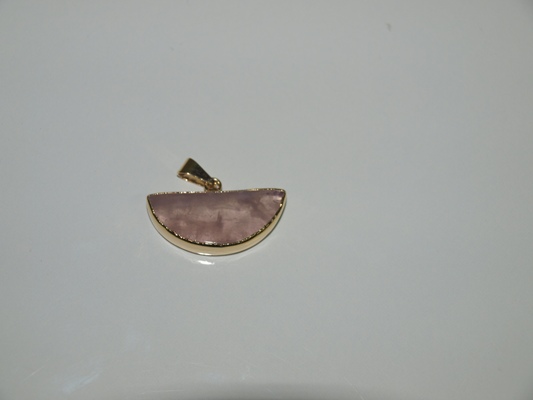 Stones from Uruguay - Polished Rose Quartz Smile Pendant, Gold Plated