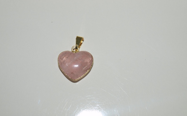 Stones from Uruguay - Rose Quartz  Heart Cabochon Pendant, Gold Electroplated, Size 25mm, Top and Bottom convex