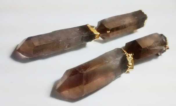 Stones from Uruguay - Natural Quartz Smoky Crystal Point Pendant, Gold Plated