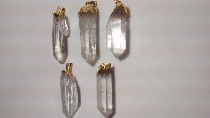 Stones from Uruguay - Clear Raw & Natural Lemurian Seed Crystal Point Pendant with Gold Electroplated