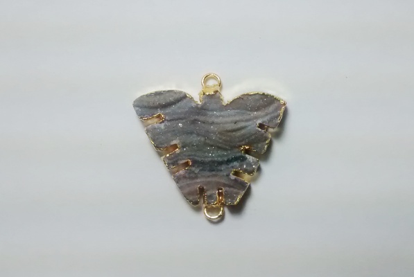 Stones from Uruguay - Chalcedony Druzy Butterfly II Connector, Gold Plated (30mm)