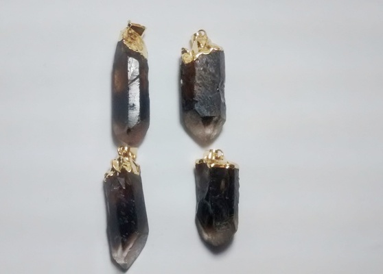Stones from Uruguay - Bicolor Smoky Quartz Point Pendants, Gold Plated