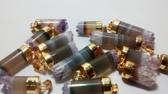 Stones from Uruguay - Gold Plated Amethyst Cylinder Pendants