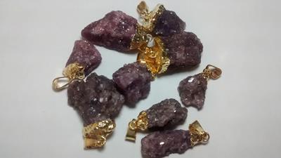 Stones from Uruguay - Natural Lepidolite Pendant, Gold Electroplated