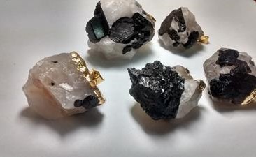 Stones from Uruguay - Black Tourmaline Pendant on Quartz Matrix, Gold Plated