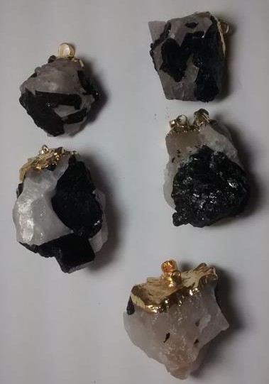 Stones from Uruguay - Black Tourmaline Pendant on Quartz Matrix, 