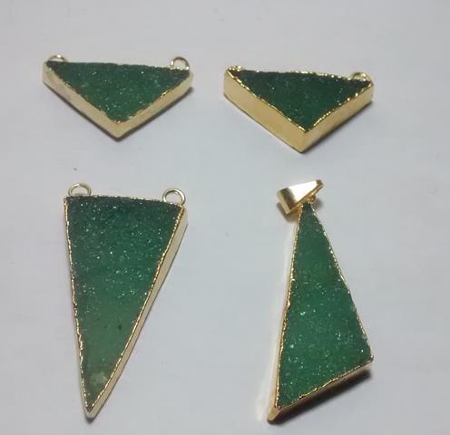 Stones from Uruguay - Rough Green Aventurine Isosceles Triangles Connectors, Gold Plated