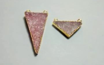 Stones from Uruguay - Rough Rose Quartz  Isosceles Triangle Connectors, Gold Electroplated
