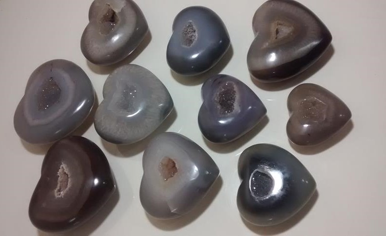 Stones from Uruguay - Natural Agate Druzy Hearts