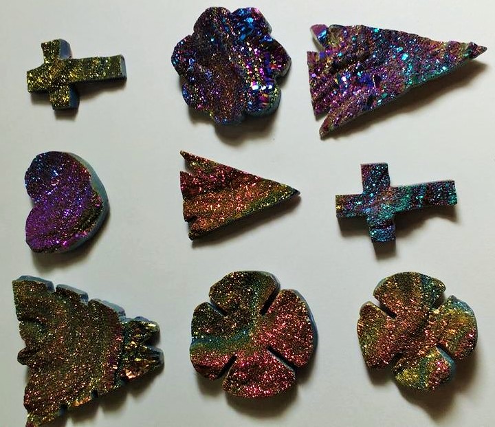 Stones from Uruguay - Pink Rainbow Titanium Aura Chalcedony Druzy Shapes