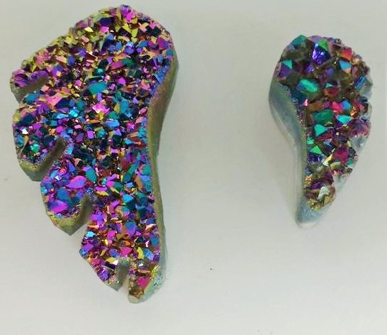 Stones from Uruguay - Pink Rainbow Aura Titanium Agate Druzy Wing for Making Drill Hole and bail