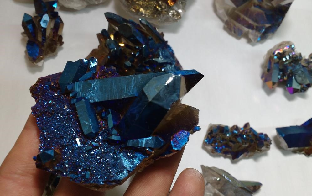 Stones from Uruguay - Blue Cobalt Titanium Aura Crystal Clusters