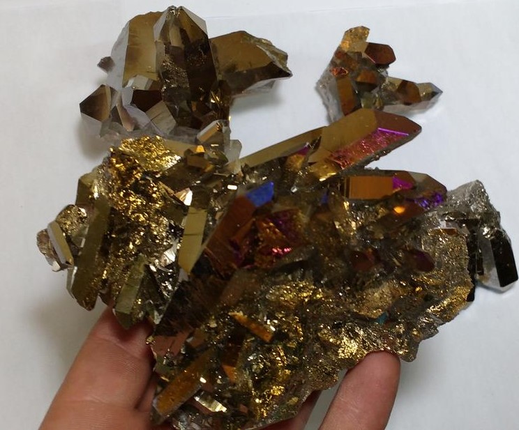 Stones from Uruguay - Old Gold Titanium Flame Aura Crystal Clusters, Old Gold  Titanium Royal Aura Crystal Druses