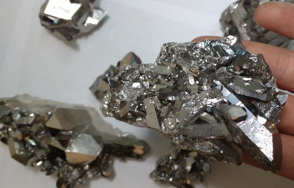 Stones from Uruguay - Old Silver Titanium Aura Crystal Clusters, Old Silver Titanium Flame Aura Druzy