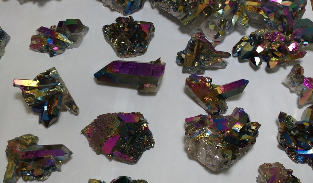 Stones from Uruguay - Rainbow Aura Crystal Cluster for Pendants with Hole and Plated Bail