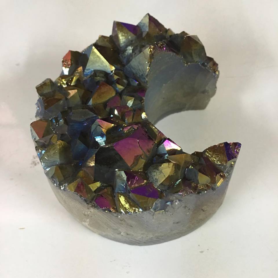 Stones from Uruguay - Rainbow Aura Amethyst Druzy Hal Moon for Gift, Home and Decoration
