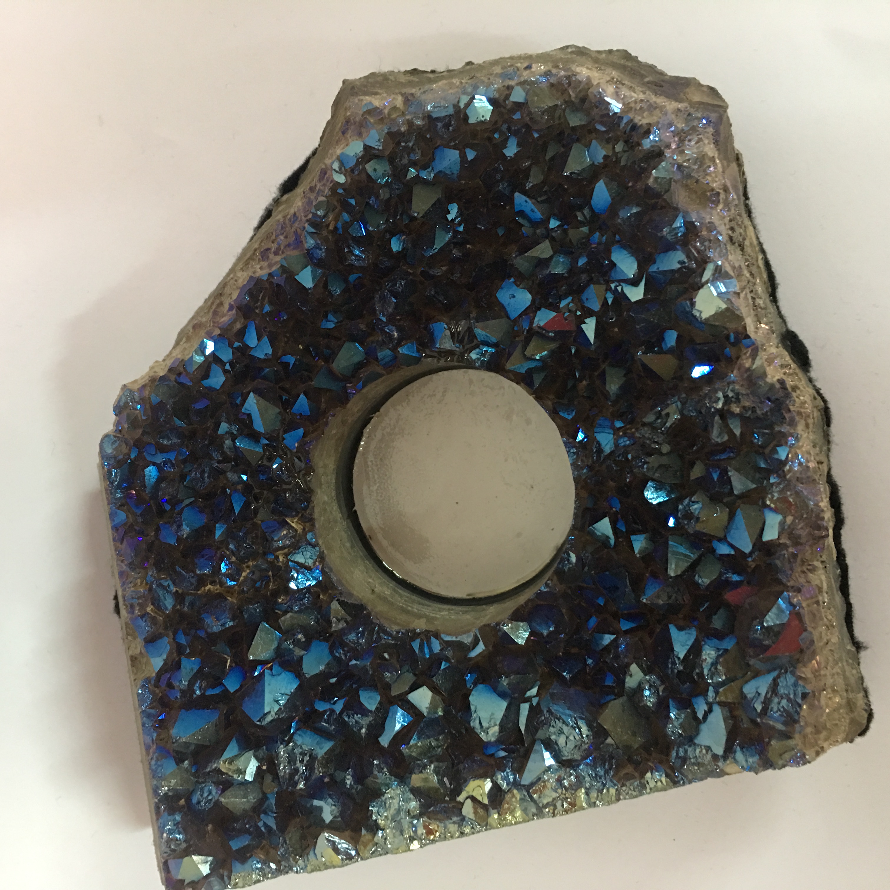 Stones from Uruguay - Cobalt Blue Amethyst Druzy Candle Holder 