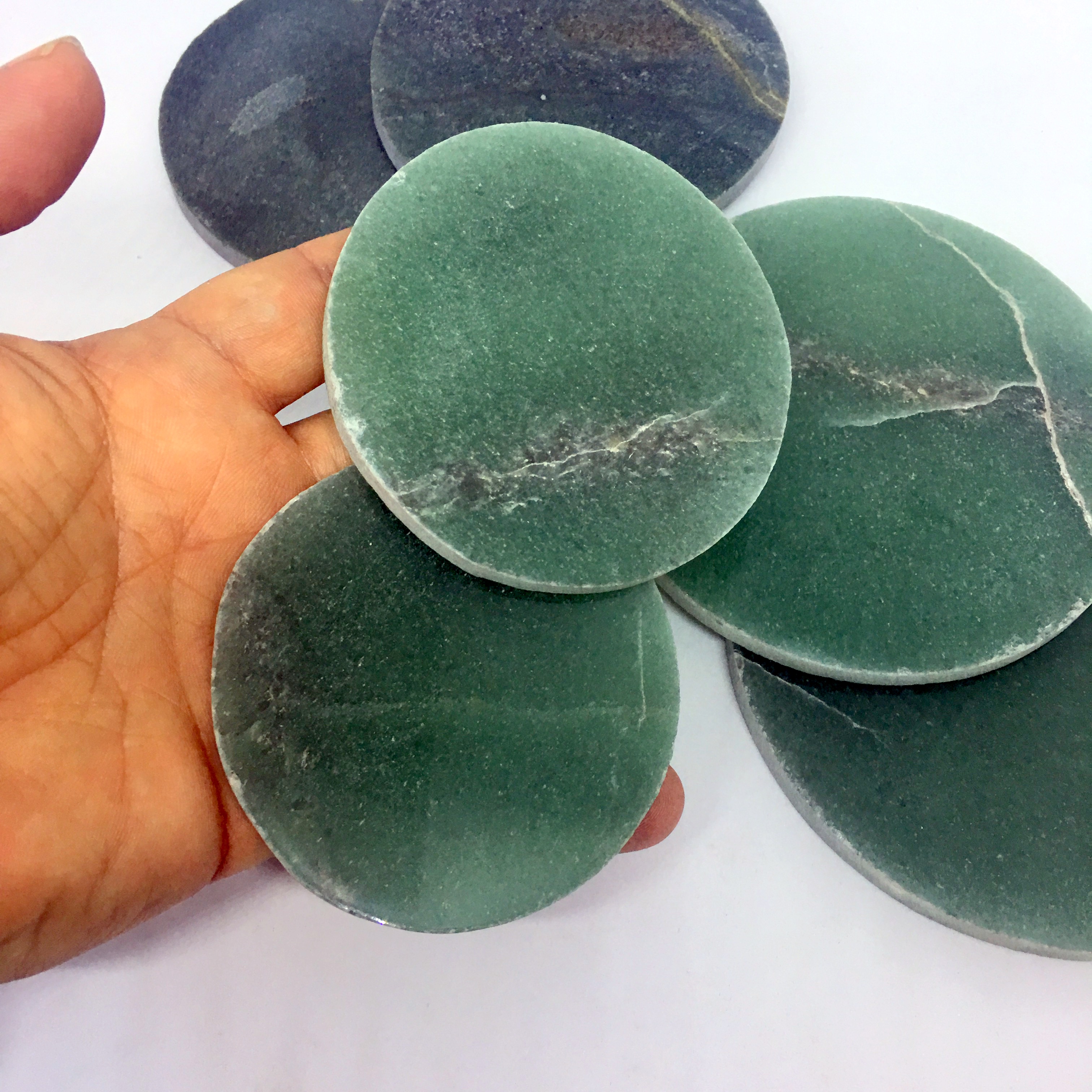 Stones from Uruguay - Green Quartz Coasters with Unpolished Edge,#4
