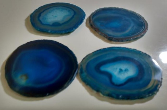 Stones from Uruguay - Teal Agate Slab Coasters with Sets of Four, # 2