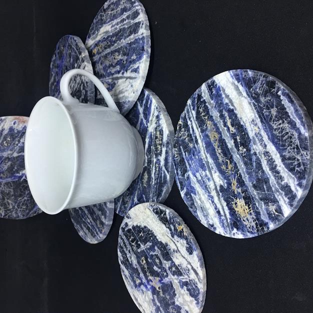 Stones from Uruguay - Sodalite Drink Coasters  to Add Organic Glamour to a Dramatic Dining Space