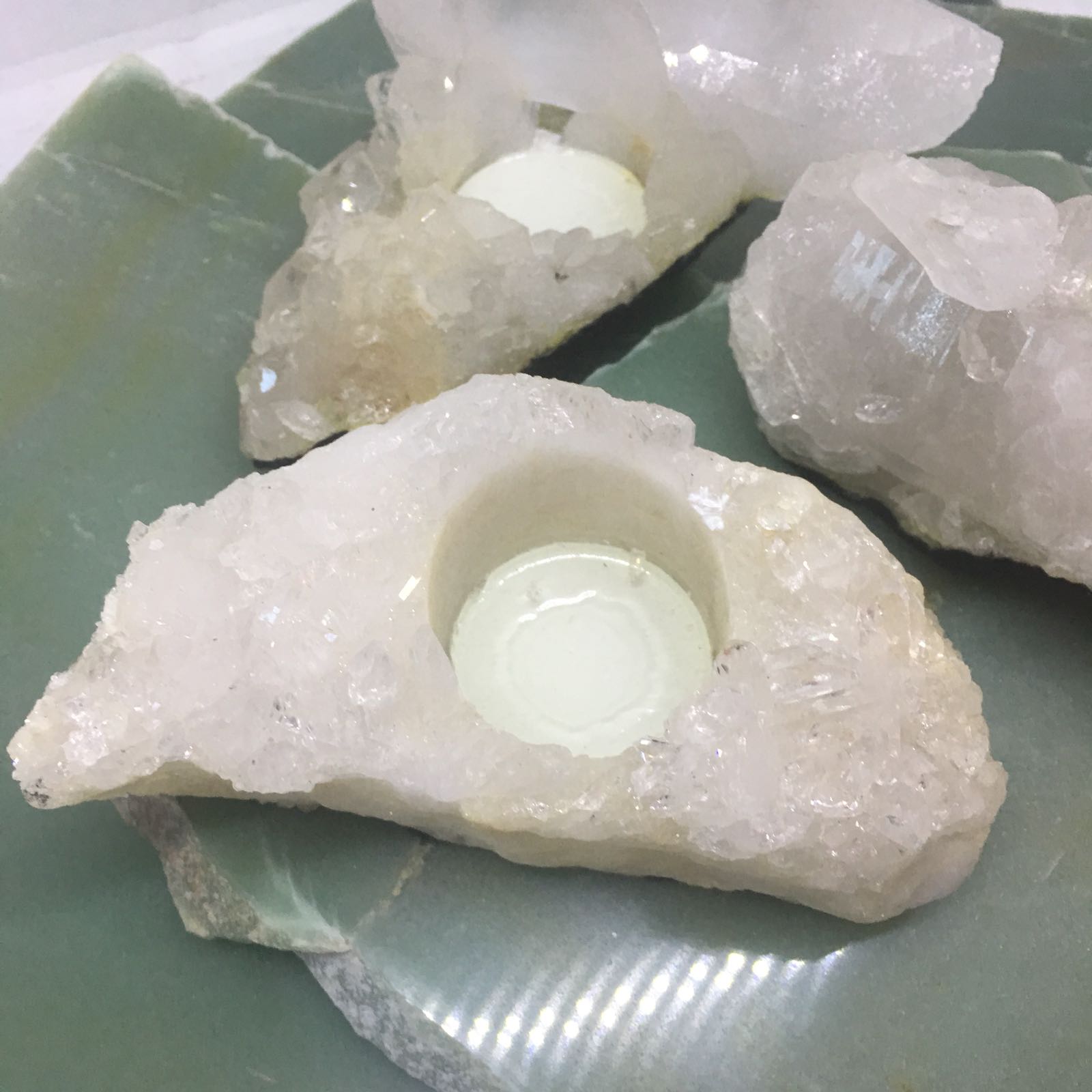 Stones from Uruguay - Clear Quartz Cluster Candle Holder