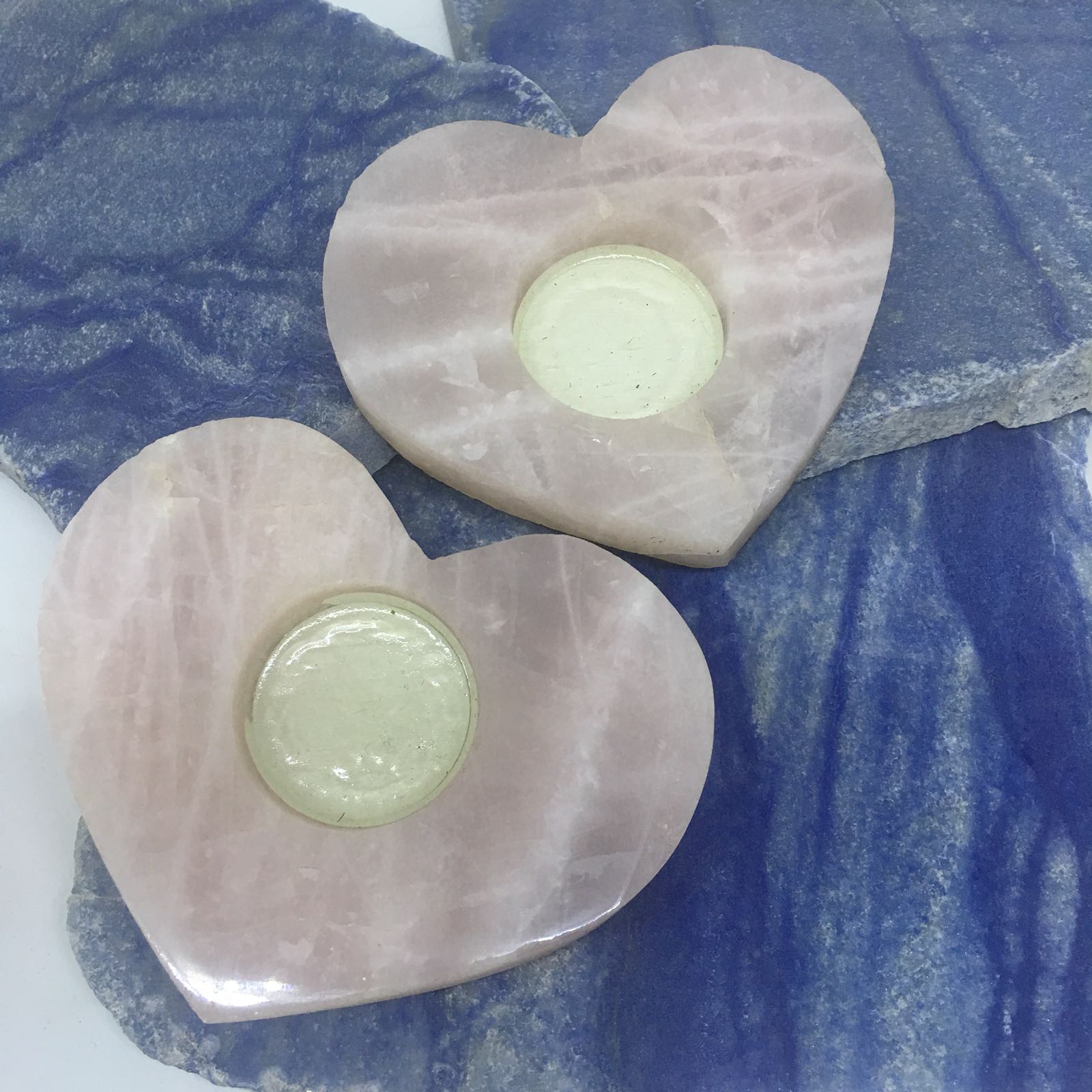 Stones from Uruguay - Rose Quartz Heart Shape Tea Light & Candle Holder