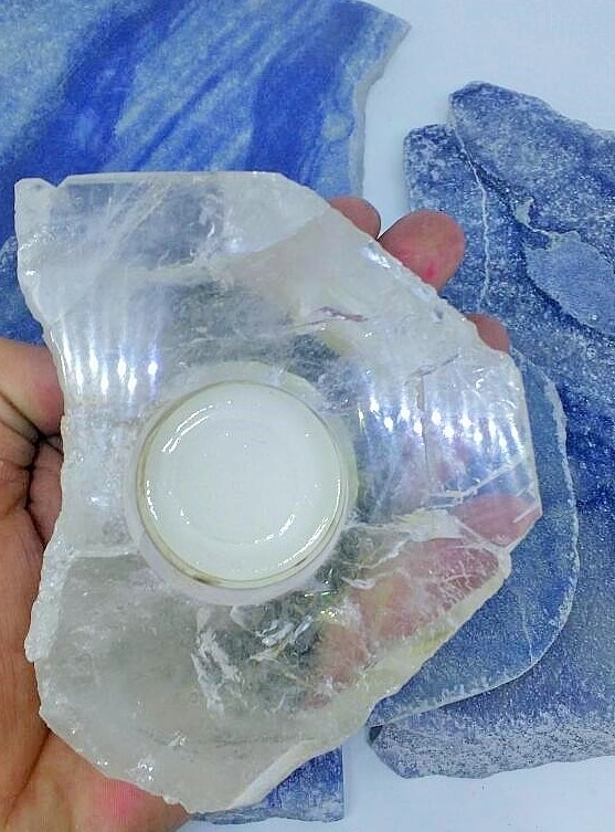 Stones from Uruguay - Polished Thick Slice Clear  Quartz Candle Holder