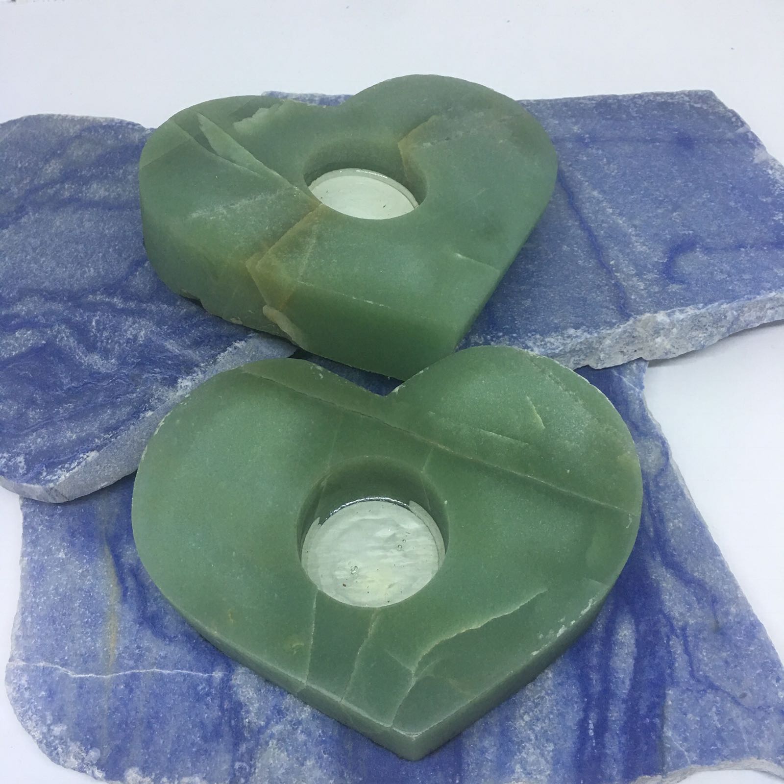 Stones from Uruguay - Green Quartz Heart Shape Tea Light & Candle Holder