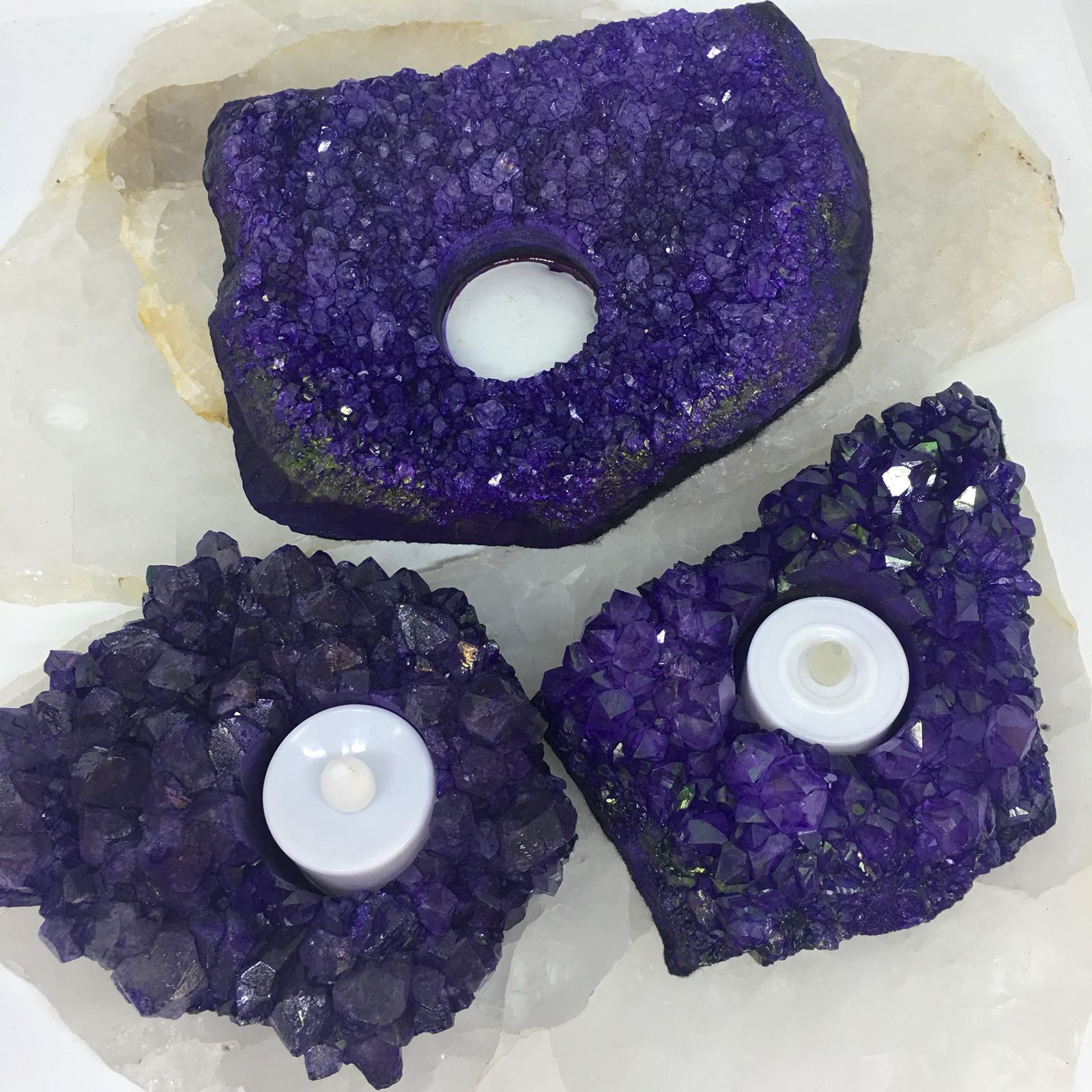 Stones from Uruguay - Purple  Dyed Druzy Cluster Candle Holder