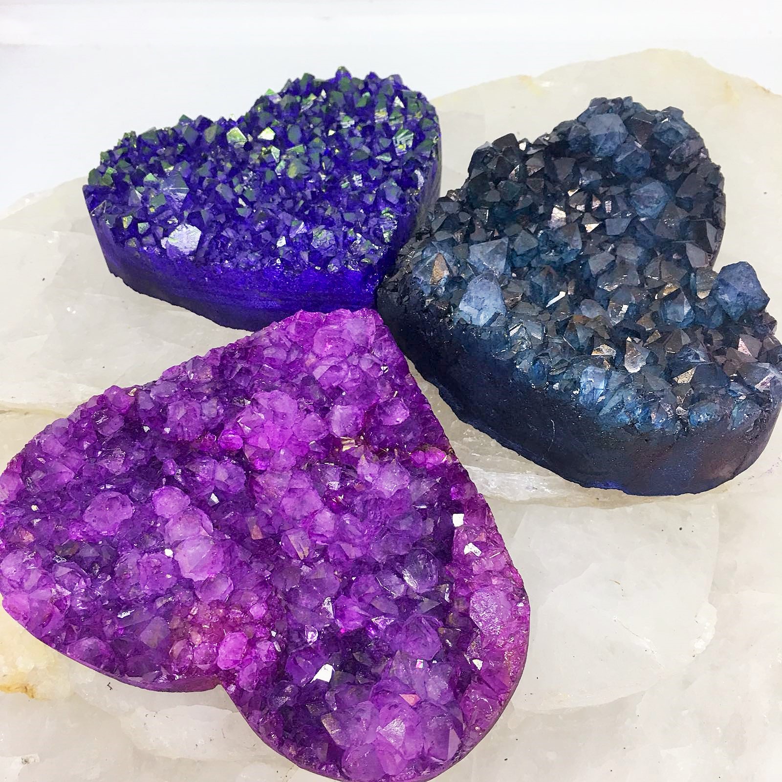 Stones from Uruguay - Colorful Amethyst Clusters  Heart , Dyed Amethyst  Heart