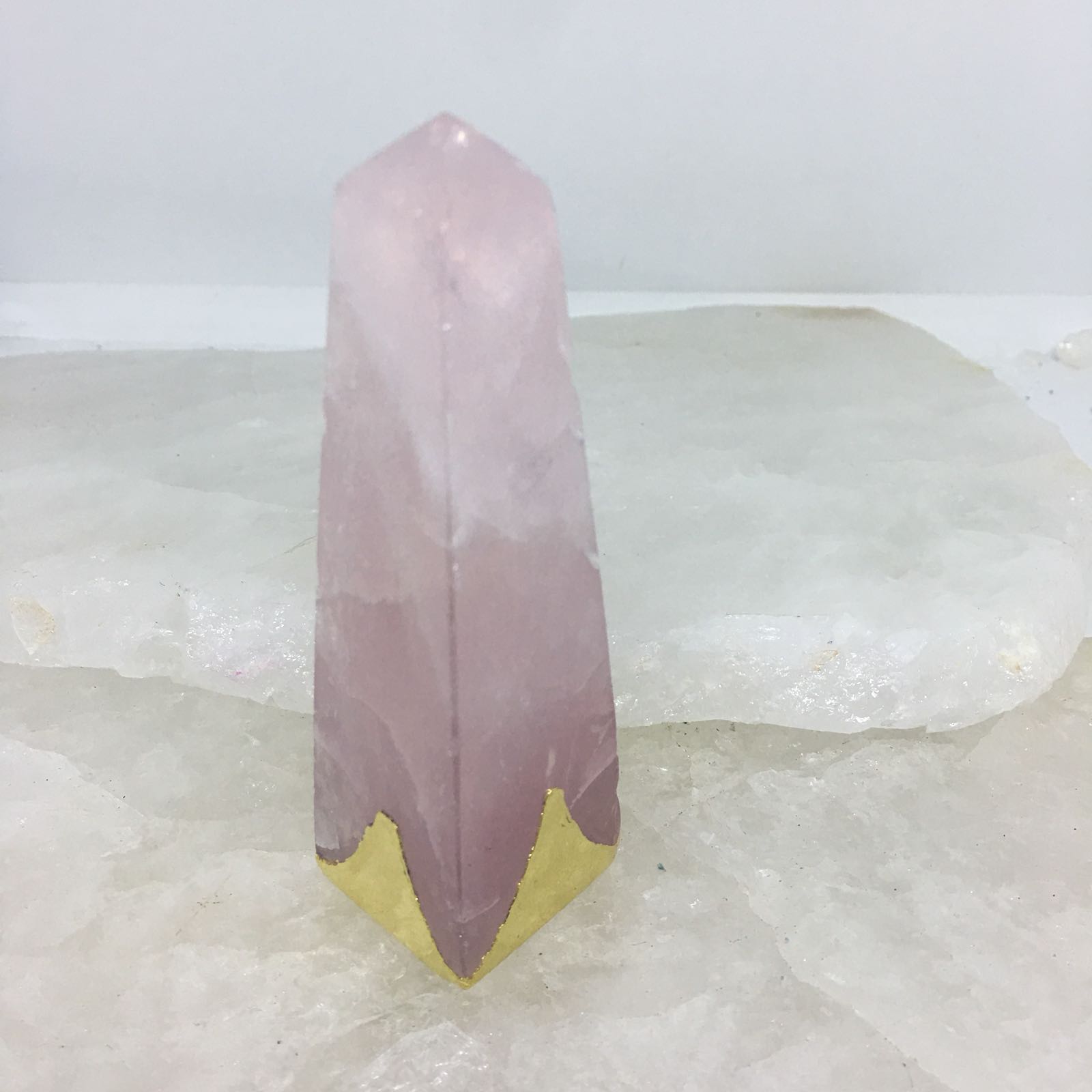 Stones from Uruguay - Gold Plated Rose Quartz Obelisk for Decor and Decortaion