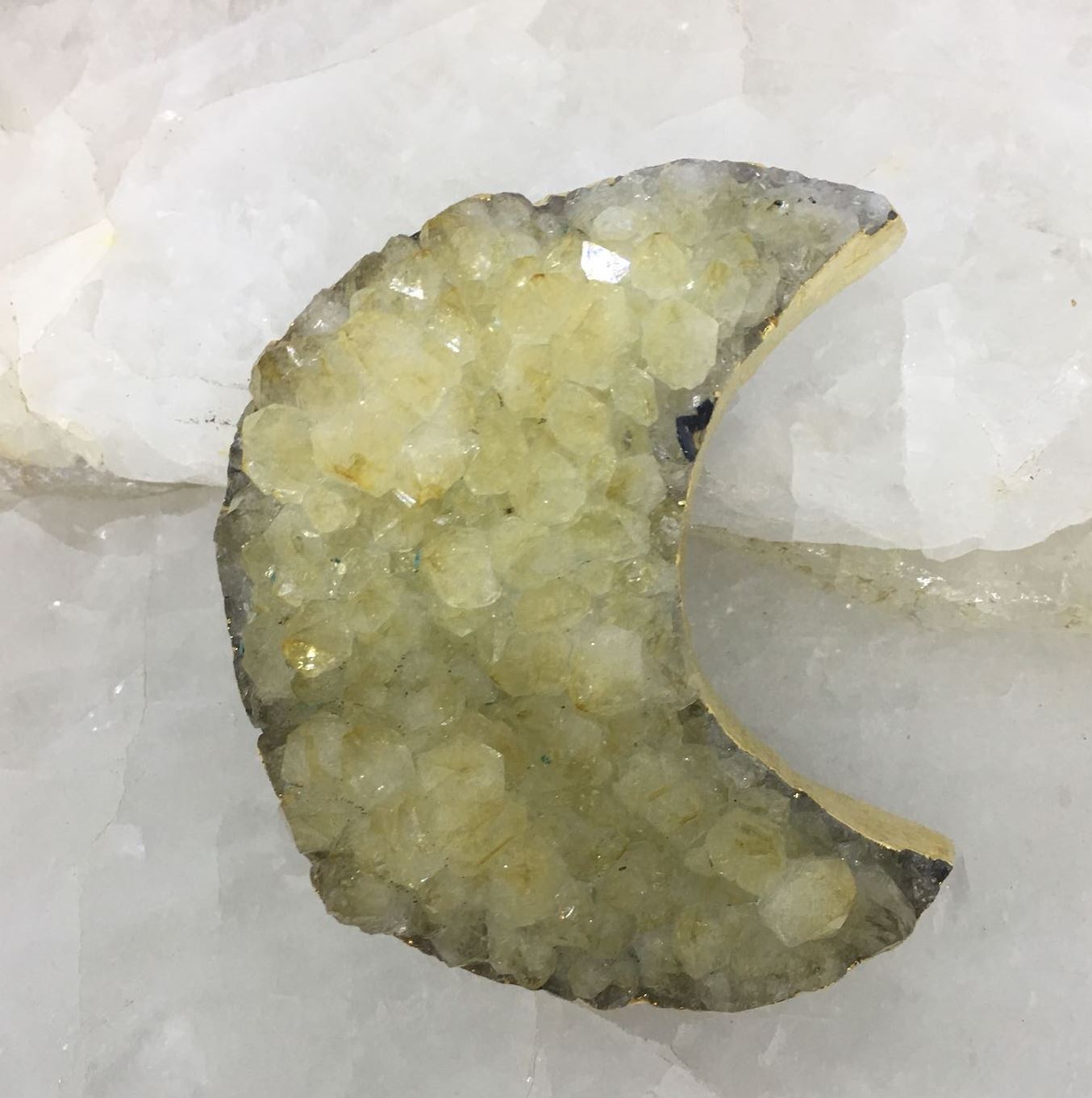 Stones from Uruguay - Plated Citrine Cluster Crescent Moon  for Decor  and Metaphysical