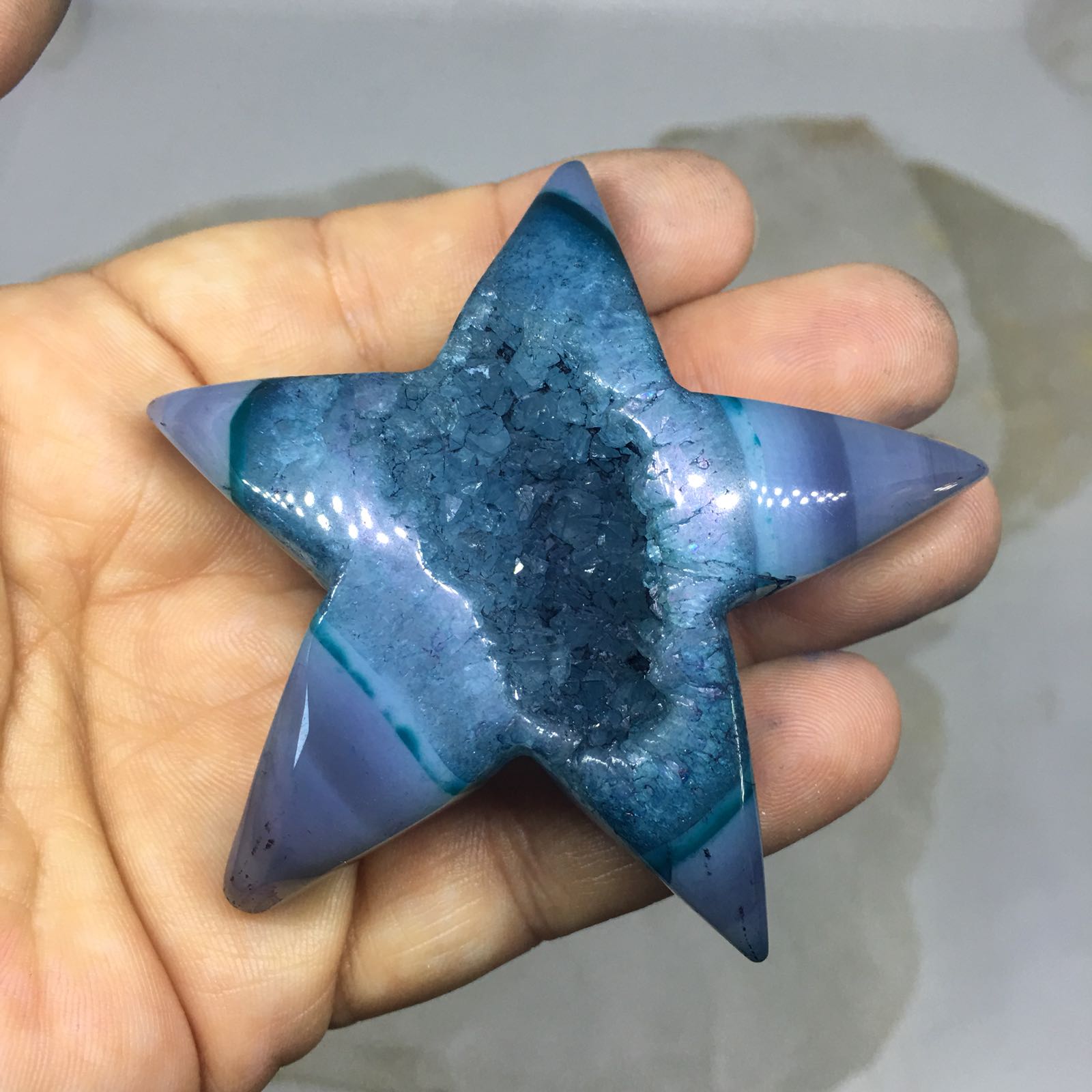 Stones from Uruguay - Colorful  Geode Druzy Stars,  Dyed Agate Star Cabochon