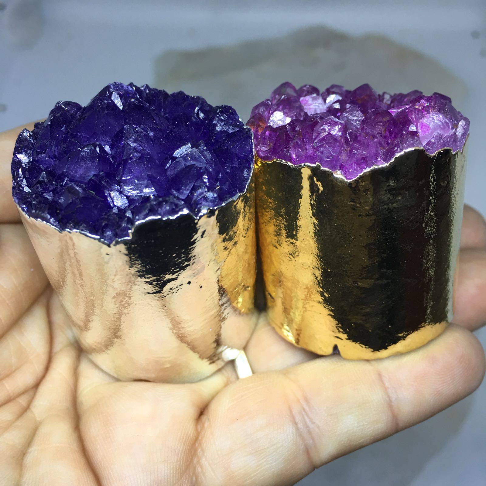 Stones from Uruguay - Plated Dyed Amethyst Cluster Cylinder