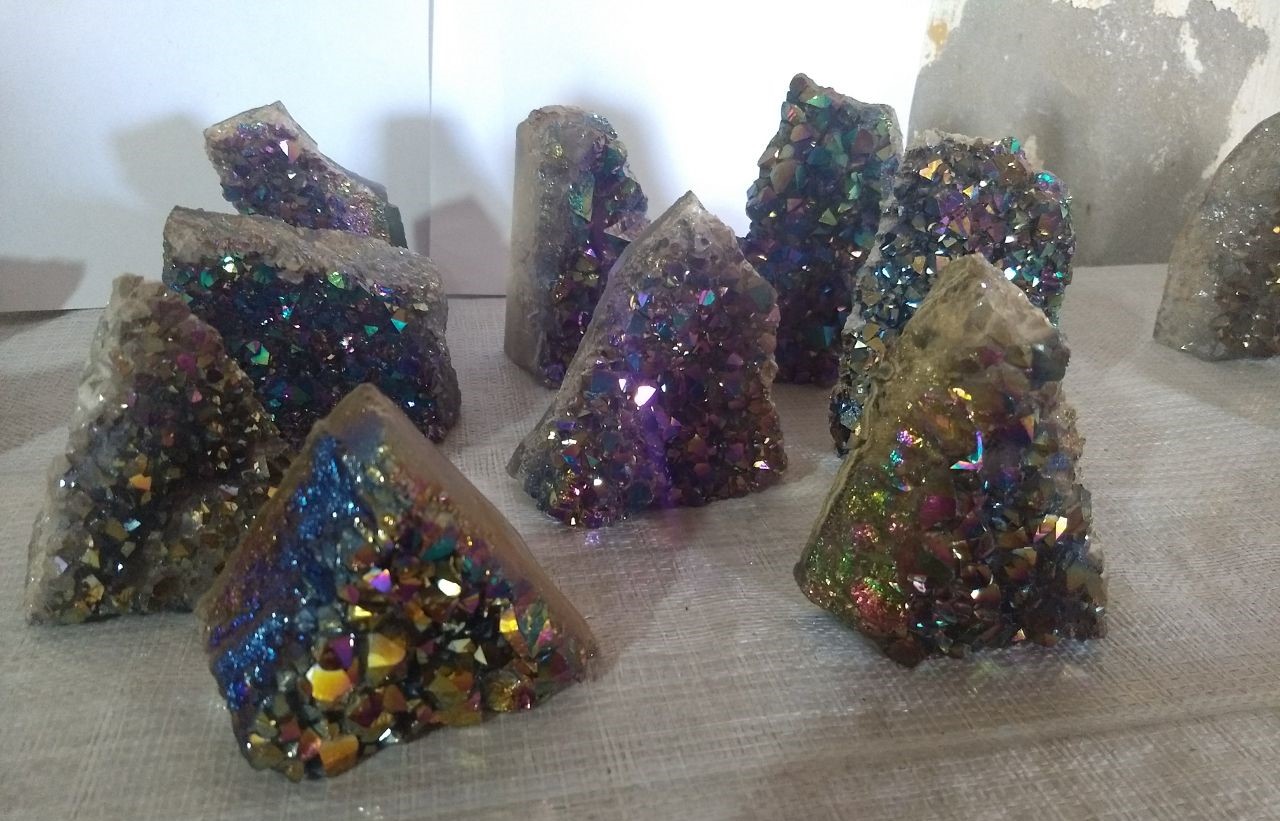 Stones from Uruguay - Rainbow Titanium Coated Amethyst Cut Base Specimen