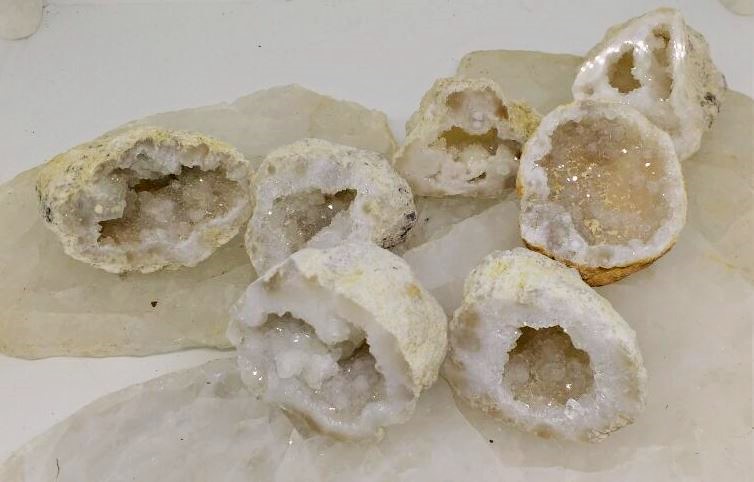 Stones from Uruguay - Natural Moroccan Calcite Geode - White Color Druzy Geodes