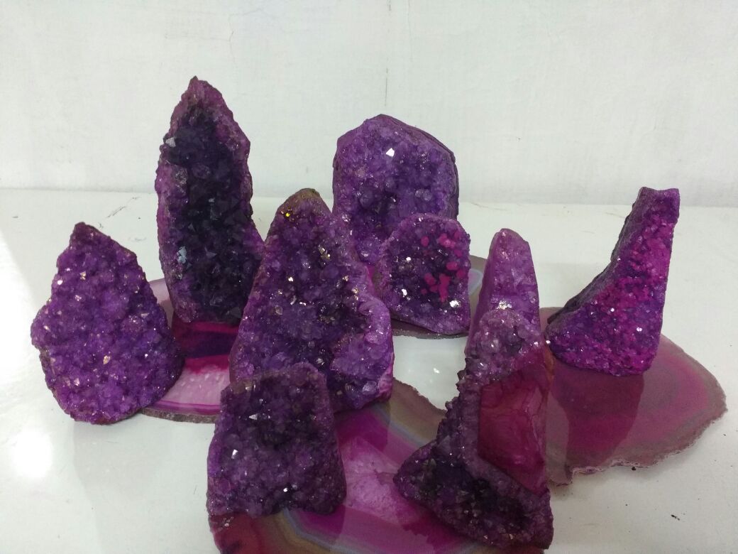 Stones from Uruguay - Pink Dyed Amethyst Cut Base for Decor Home