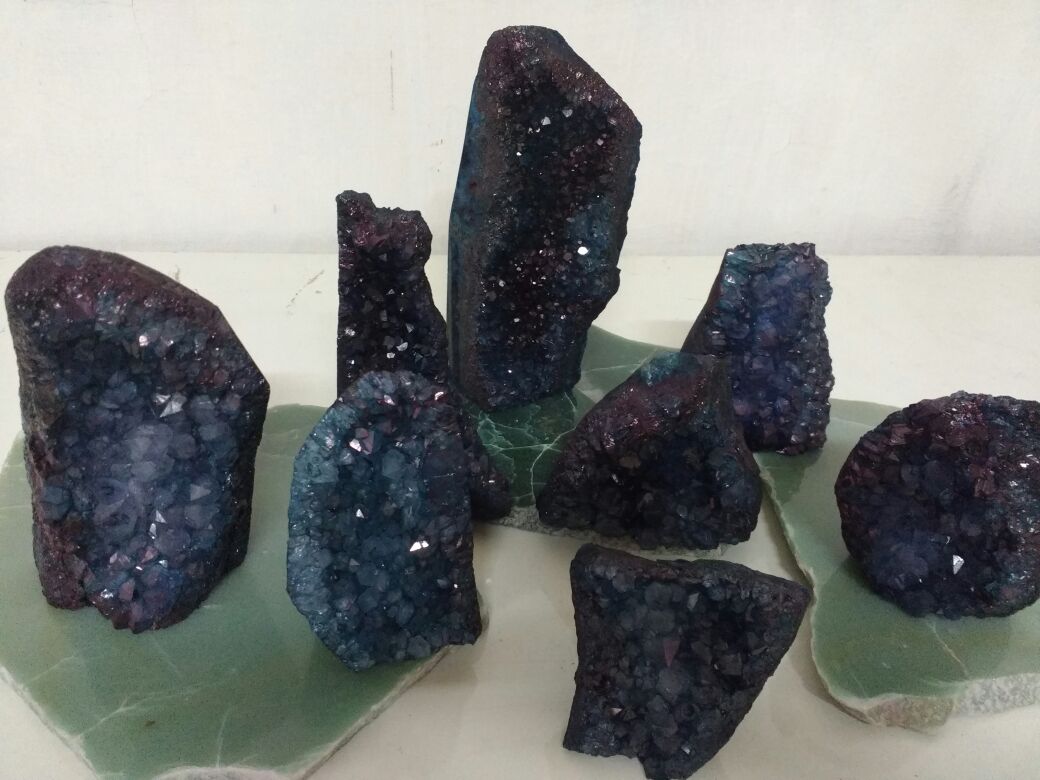 Stones from Uruguay - Teal Dyed Amethyst Cluster Cut Base from Uruguay