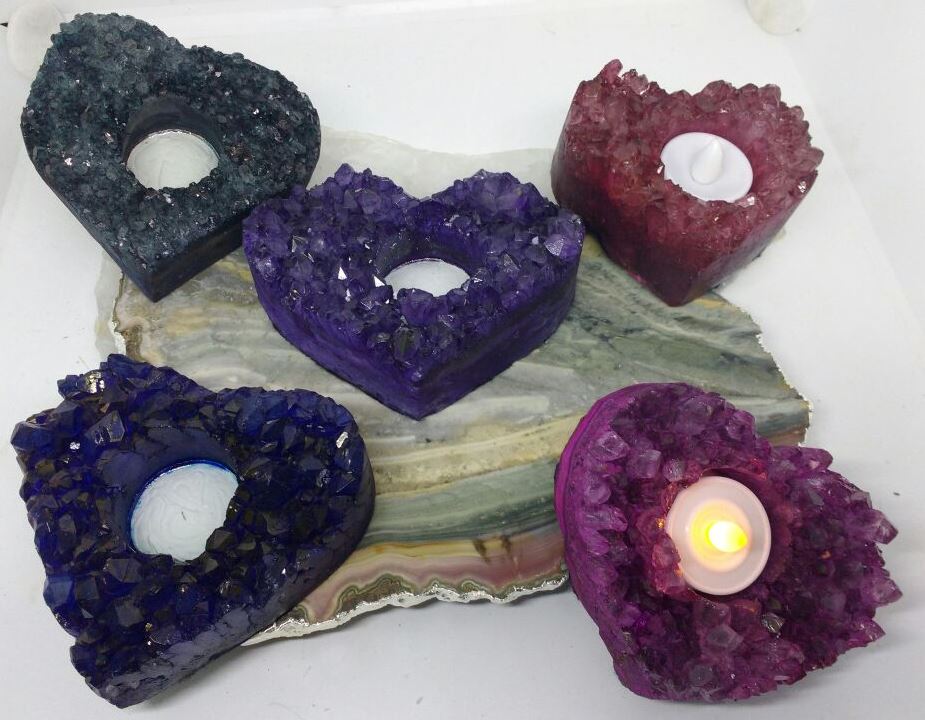 Stones from Uruguay - Dyed Amethyst Druzy Heart Candle Holder Tealight